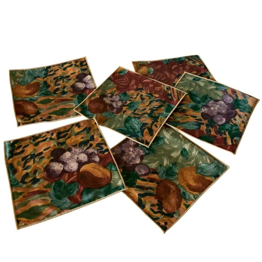Vintage Set Of 6 John Matouk Fruit Themed Cocktail Napkins